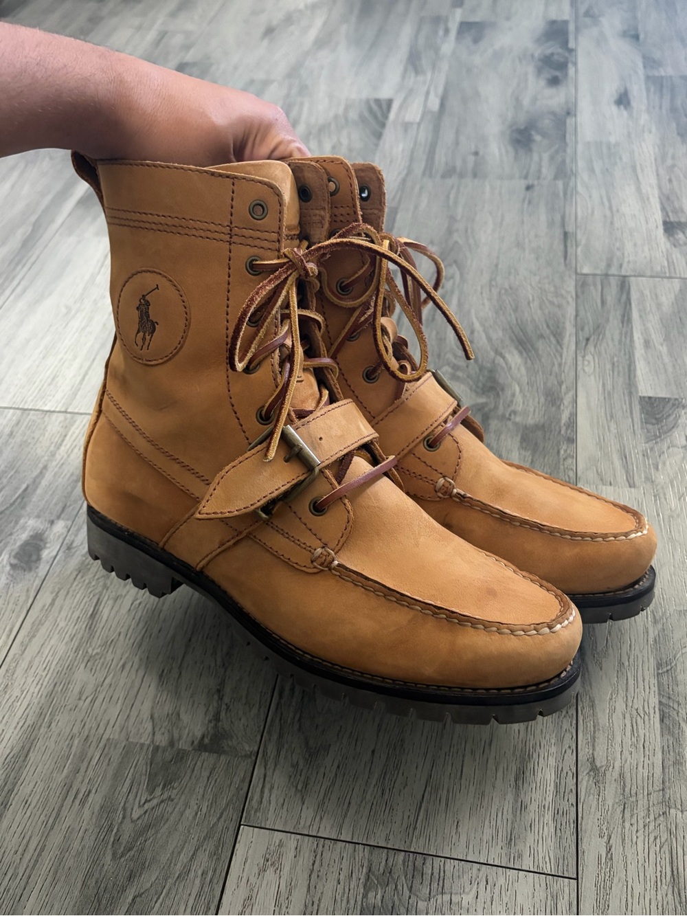 Polo by Ralph Lauren Ranger Men’s Tan Leather Lace-Up Strap Boots